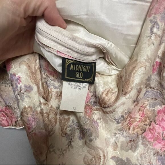 Midnight Glo vintage 80s dress size 12 Prom floral satin - Picture 2 of 4